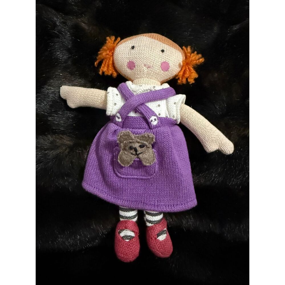 The Land of Nod Doll Girl Plush Knit Dress Kitten puppy Pocket Yarn Hair‎ Friend